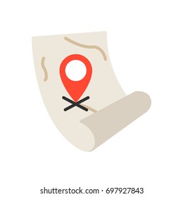 Ancient paper map with a cross