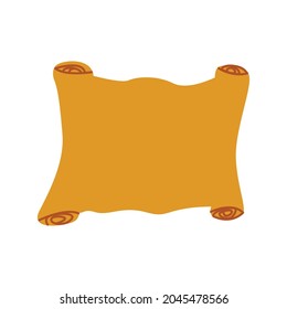 Ancient paper scroll, antique manuscript. Vintage paper, papyrus or parchment. Medieval document. Colorful vector isolated illustration hand drawn icon