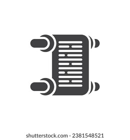 Anciano icono vectorial del manuscrito del papiro. signo plano relleno para concepto móvil y diseño web. Icono de glifo de desplazamiento de papel de pergamino. Símbolo de historial, ilustración del logotipo. Gráficos vectoriales