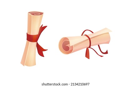 Ancient parchment, paper, scroll papyrus, old map with vintage texture. Cartoon vector illustration foe 2d game.