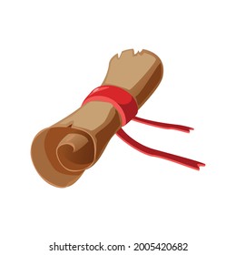 Ancient parchment scroll with red ribbon cartoon vector illustration