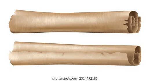 Ancient Parchment Scrolls on white background, realistic vector illustration