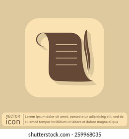 Ancient parchment sheet of paper and a quill to write icon