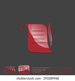 Ancient parchment sheet of paper and a quill to write icon