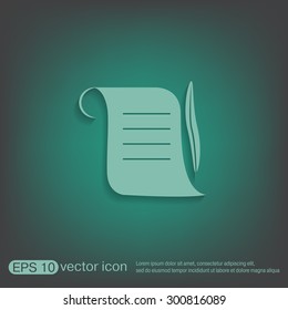 Ancient parchment sheet of paper and a quill to write icon