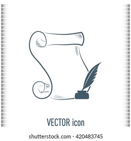 ancient parchment sheet of paper and a quill to write icon