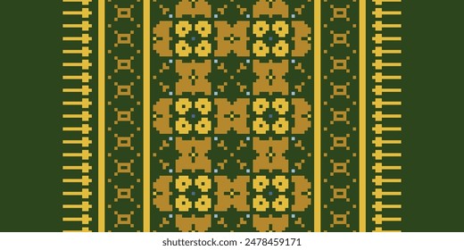 Patrón aborigen australiano sin fisuras del bordado del motivo, diseño del Vector del bordado de Pixel Ikat para el patrón geo tibetano de los jeroglíficos egipcios