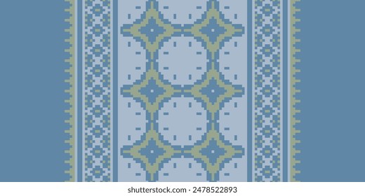 Patrón escandinavo sin fisuras bordado de motivos, diseño de Vector de bordado Pixel Ikat para impresión de teñido de corbata funda de almohada sambal puri kurti mughal architecture