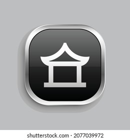 ancient pavilion line icon design. Glossy Button style rounded rectangle isolated on gray background. Vector illustration