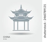 Ancient pavilion silhouette in hangzhou, China. Jixian pavilion on the west lake in hangzhou. Tourism concept. Flat icon with shadow