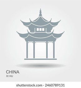 Ancient pavilion silhouette in hangzhou, China. Jixian pavilion on the west lake in hangzhou. Tourism concept. Flat icon with shadow