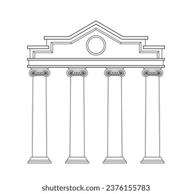 Ancient pediment line concept. Greek and old Rome architecture and marble columns. Sticker for social networks and messengers. Linear flat vector illustration isolated on white background