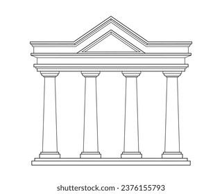 Concepto antiguo de linea de pedimento. Arquitectura griega y antigua de Roma y columnas de mármol. Historia y cultura de la gente antigua. Ilustración lineal vectorial aislada en fondo blanco