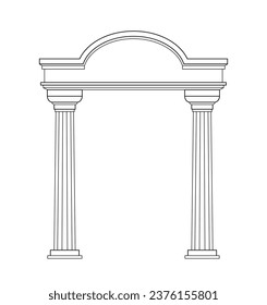 Ancient pediment line concept. Greek and old Rome architecture and marble columns. Architecture and exterior. Template and layout. Linear flat vector illustration isolated on white background