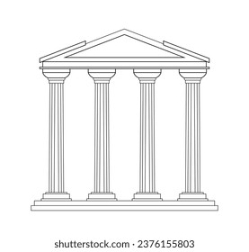 Ancient pediment line concept. Greek and old Rome architecture and marble columns. Building and construction. Template and layout. Linear flat vector illustration isolated on white background