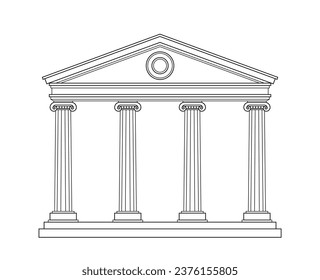 Ancient pediment line concept. Greek and old Rome architecture and marble columns. History and culture. Poster or banner. Linear flat vector illustration isolated on white background