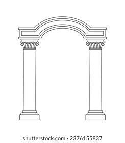 Ancient pediment line concept. Greek and old Rome architecture and marble columns. Minimalistic creativity and art. Linear flat vector illustration isolated on white background