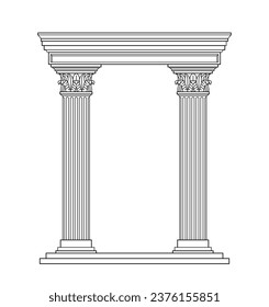 Ancient pediment line concept. Greek and old Rome architecture and marble columns. History and culture. Poster or banner. Linear flat vector illustration isolated on white background