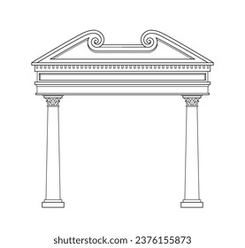 Ancient pediment line concept. Greek and old Rome architecture and marble columns and roof. Poster or banner for website. Linear flat vector illustration isolated on white background