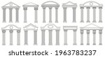 Ancient pediments. Greek and roman architecture temple facade with ancient pillars vector illustration set. Antique architectural pediments. Roman ancient vintage marble, greece facade architecture