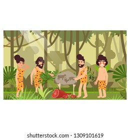 Ancient people communicating using stone art, ancient people hunting, ancient people planning for hunting - vector