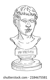 Ancient person bust sculpture in sketch hand drawing style. Illustration for antique art and history design.