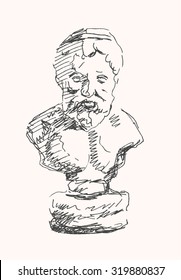 Ancient person bust sculpture, in sketch hand drawing style, for antique art and classic history design