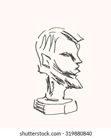 Ancient person bust sculpture, in sketch hand drawing style, for antique art and classic history design