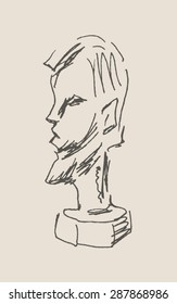 Ancient person sculpture bust, in engraving etching sketch hand drawing style, for antique art and classic history design