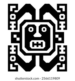 Ancient Peruvian ethnic ornament. Native American indigenous design. Recuay textile. Andean culture. Black and white silhouette.