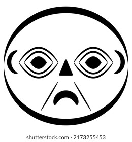 Ancient Peruvian mask from Chincha Ica. Native American Indian art of pre Columbian Peru. Black and white silhouette. Isolated vector illustration.