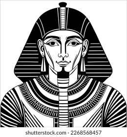 Ancient Pharaoh in Black and White - A Classic Illustration of an Ancient Egyptian Ruler 

