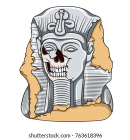 Ancient pharaoh statue of a skull. Color vector illustration on a white background.