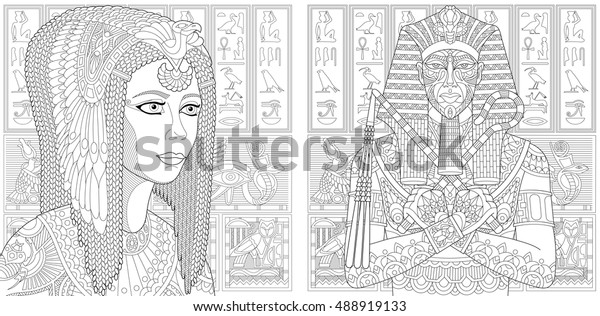 Ancient Pharaoh Tutankhamen Queen Cleopatra Nefertiti Stock Vector Royalty Free 488919133