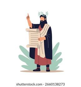 Ancient philosopher with scroll and laurel wreath demonstrating knowledge and wisdom through history
