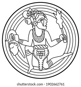 Ancient pictures maya, inca and aztec, ornaments and symbols in old american indian style, isolated on white background, vector illustration, eps-8