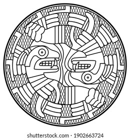 Ancient pictures maya, inca and aztec, ornaments and symbols in old american indian style, isolated on white background, vector illustration, eps-8