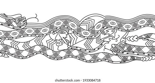 Ancient pictures maya, inca and aztec, ornaments and symbols in old american indian style, isolated on white background, vector illustration, eps-8