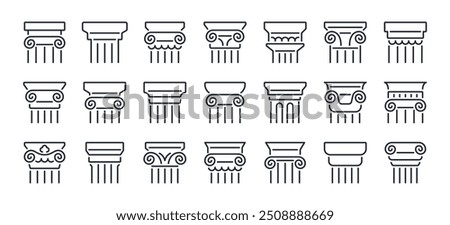 Ancient pillar editable stroke outline icons set isolated on white background flat vector illustration. Pixel perfect. 64 x 64