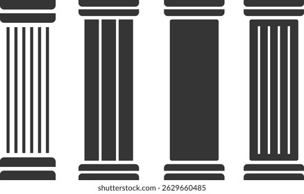 Conjunto de ícones de pilares antigos. Colunas antigas. Arquitetura antiga. Arco com telhado. Palácio antigo do partenon
