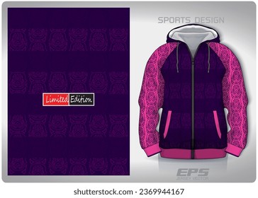 Ancient pink purple tribal pattern design, illustration, textile background for sports t-shirt, football jersey shirt mockup for football club. consistent front view