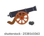 Ancient pirate cannon vector flat design isolated on white background