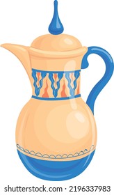 Ancient pitcher. Ceramic asian jug. Cartoon vessel isolated on white background