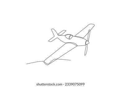 An ancient plane in the air. Vintage plane one-line drawing