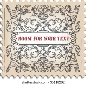 An ancient postage stamp with  a room for custom text