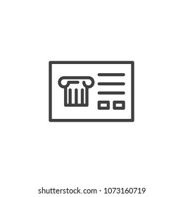 Ancient postcard with column outline icon. linear style sign for mobile concept and web design. Museum card simple line vector icon. Symbol, logo illustration. Pixel perfect vector graphics