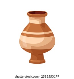 Ancient pottery. Old Greek vessel. Antique Roman amphora, earthen crockery. Traditional ceramic crock, pot with stripes. Museum vase. Flat cartoon vector illustration isolated on white background