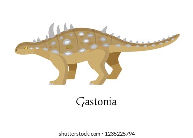 Ancient prehistoric animal dinosaur. Big wild ground predatory animal of the prehistoric Mesozoic era. Dinosaur Gastonia four-legged. Vector illustration in cartoon style.