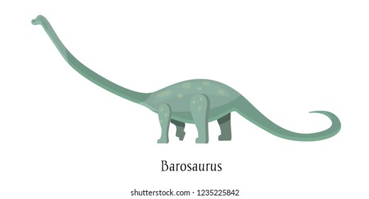 Ancient prehistoric animal dinosaur. Big, high wild ground predatory animal of the prehistoric Mesozoic era. Dinosaur Barosaurus four-legged. Vector illustration in cartoon style.