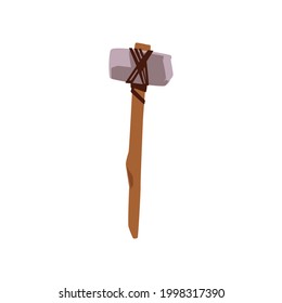 Antiguo arma prehistórica o herramienta de trabajo en forma de martillo, ilustración vectorial plana aislada en fondo blanco. Artefacto del periodo histórico de la edad de piedra.